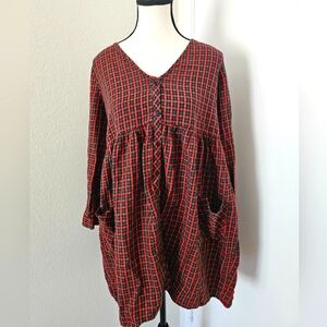 Red and Black Plaid Tunic Top